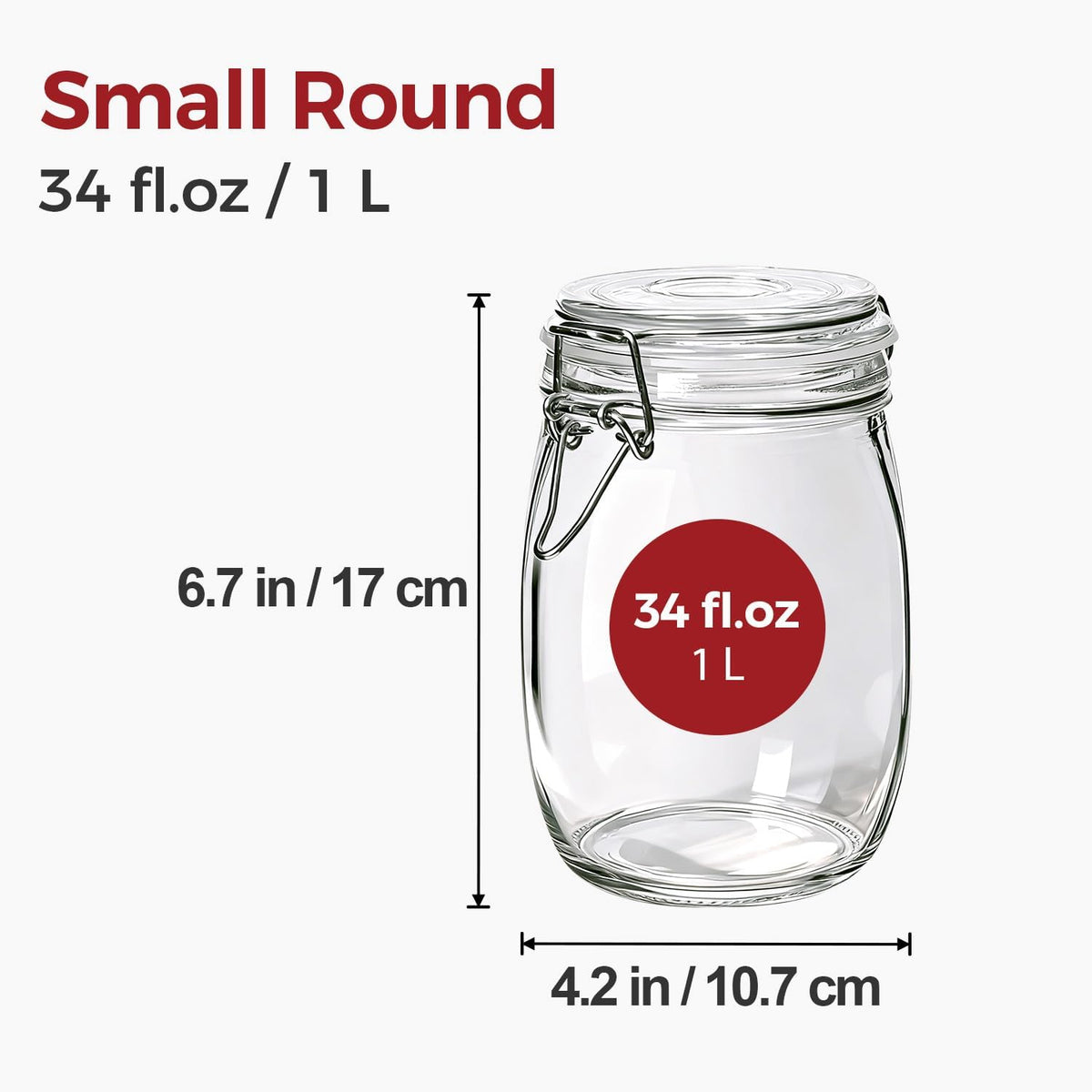 34oz 6 Pack Glass Jars with Airtight Lids - Round Food Storage Canisters for Pantry Organization, Ideal for Sugar, Cookies, Candy, Coffee, Nuts & Dry Goods | Thick Glass,BPA-Free
