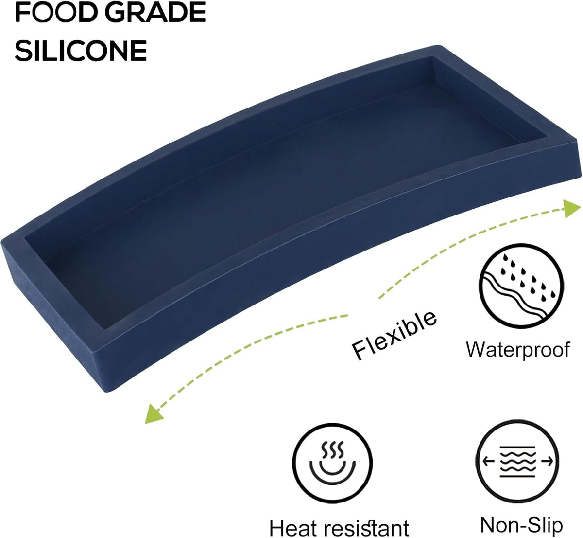 Small Silicone Bathroom Vanity Tray Rectangle Soap and Sponge Holder Kitchen Sink Organizer for Scrubber, Lotion Bottles, Perfume, Jewelry, Candle, Key Trinket Ring, Black