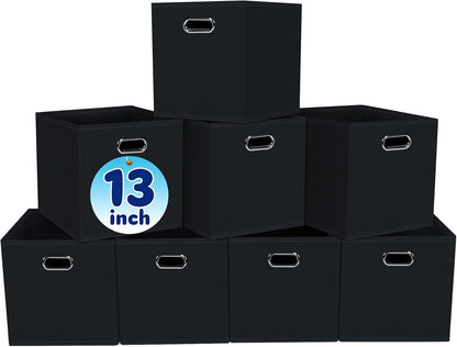 Black Fabric Cubby Storage Bins，13x13x13 Inches ，Cube Organizer Bin Foldable Storage Boxes with Dual Handles Fabric Organizer Box and collapsible Storage basket，Set of 3 ，Black