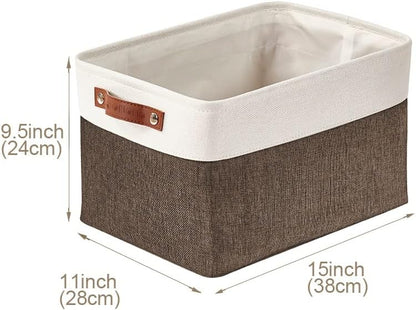 DECOMOMO Storage Bins, Large Fabric Storage Baskets for Shelves, Decorative Linen Closet Organizer, 15 x 11 x 9.5 inches (Beige & White, 3 Pack)
