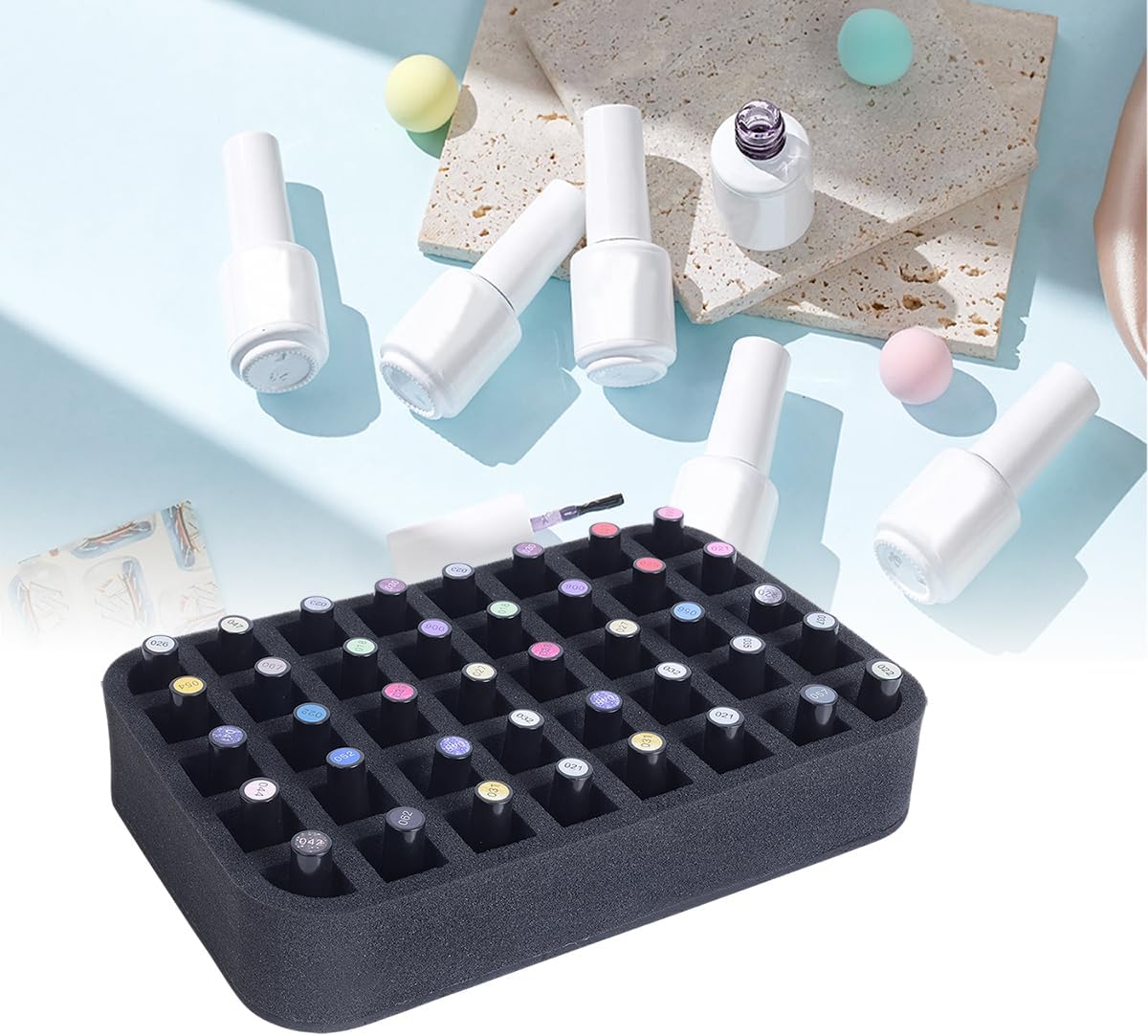 2 Pack Nail Polish Organizer Holder Foam Pad with Slots for Storage 60 Bottles (15ml/0.5fl.oz) Nail Polish or Essential Oil Tray for Drawers Black