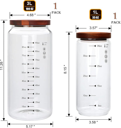 Glass Storage Containers with Lids,Glass Jars with Bamboo Lids, Canisters Set for Pasta, Nuts, Coffee Beans, Kitchen Pantry Organization Jar,Muti Size Set of 3,with Lables and Pen