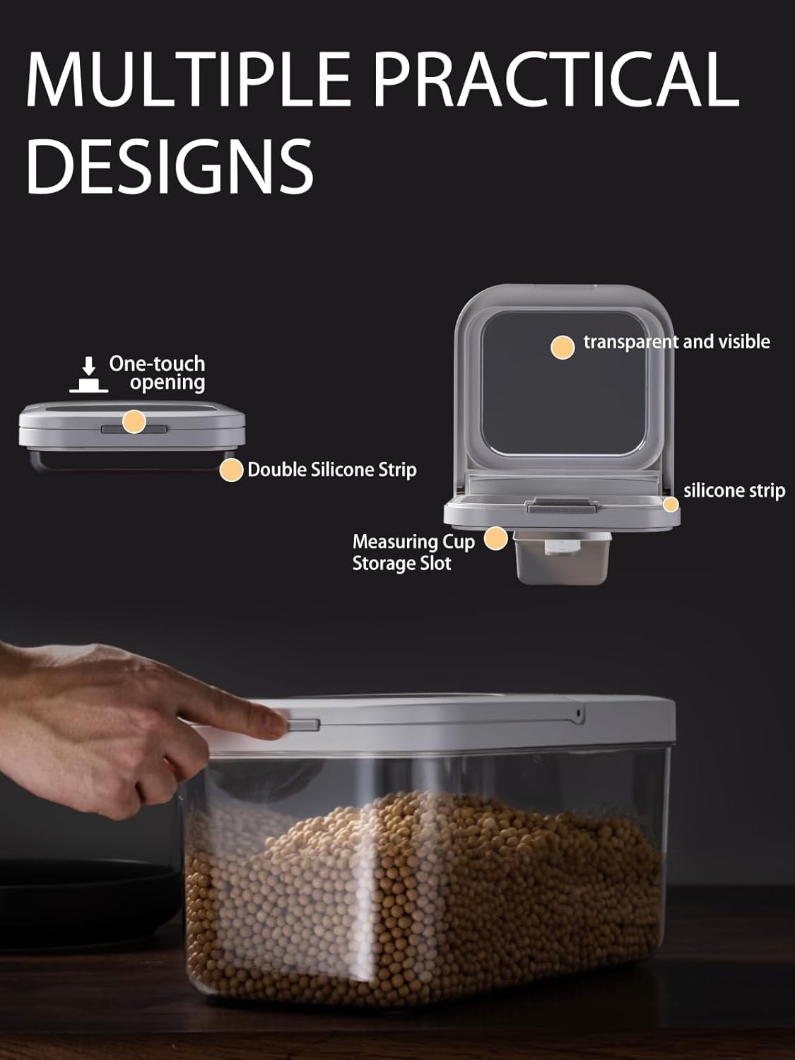 LivLab Mker Rice Storage Container -10Lbs/1.3Gal/6KG Rice Container Airtight Grain Dispenser Kitchen Pantry Organizer with Measuring Cup, BPA-Free, Clear Design for Dry Food