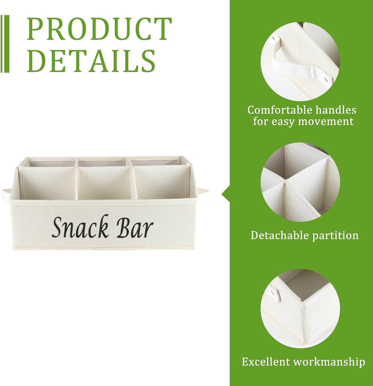 Snack Organizer for Countertop, Trapezoid Fabric Snack Bin Holder with Side Handles, 6 Compartment Snack Basket Container, Lightweight Snack Bar Station Organizer, Kitchen Pantry Storage-Black