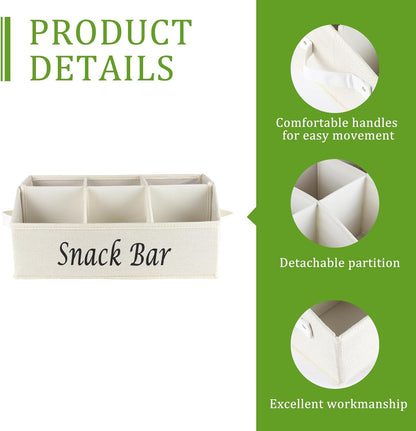 Snack Organizer for Countertop, Trapezoid Fabric Snack Bin Holder with Side Handles, 6 Compartment Snack Basket Container, Lightweight Snack Bar Station Organizer, Kitchen Pantry Storage-Black