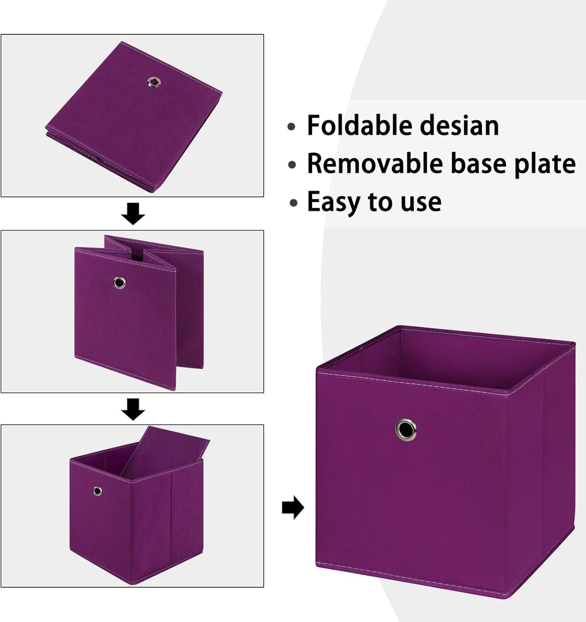Black Foldable Storage Cubes Bins ,11 Inch Cloth Storage Cube Fabric Storage Box Cubes Organizer Baskets with Handles for Home Organizer Set of 3 (Black)