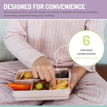 melii Snackle Box | 6-Compartment Divided Snack Container, BPA-Free Food Storage with Removable Dividers for School, Travel & On-the-Go Snacking Purple Cat