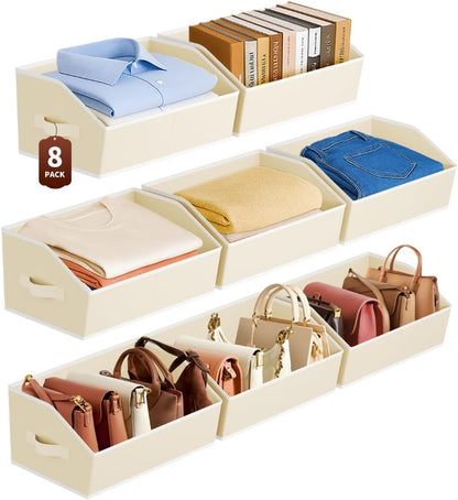 Homsorout Large Closet Organizers and Storage Bins - Trapezoid Storage Baskets for Shelves, Foldable Fabric Baskets with Handles Ideal for Closet, Basket, Wardrobe and Shelf Storage, Beige