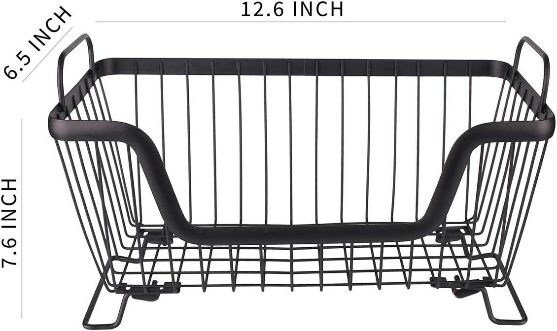 LOTTS Stackable wire basket for pantry, Metal Pantry basket, Storage Organizer Bin with Handles, Fruit basket for Kitchen Cabinets, Pantry, Closets, Bedrooms, Bathrooms (12.6×6.5×7.6")
