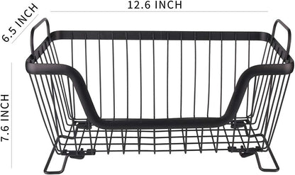 LOTTS Stackable wire basket for pantry, Metal Pantry basket, Storage Organizer Bin with Handles, Fruit basket for Kitchen Cabinets, Pantry, Closets, Bedrooms, Bathrooms (12.6×6.5×7.6")