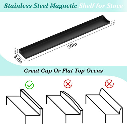 Magnetic Stove Top Shelf, Over the Stove Shelf Spice Rack & Spice Organizer – 30" Heat Resistant Silicone Stove Shelf, No Drill Kitchen Storage Organizer for Gas/Electric Stoves & Small Kitchens