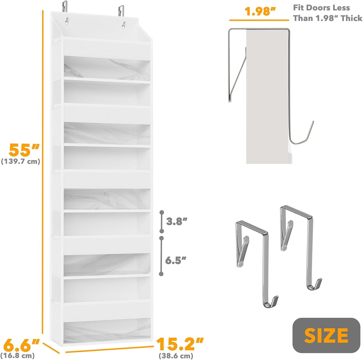 SpaceAid Over The Door Organizer with 5 Large Pockets and 10 Mesh Side Pockets, 5 Layers Door Organizer Hanging with Clear Window for Bedroom, Bathroom, Pantry and Nursery, Gray