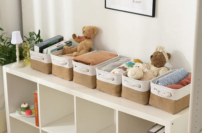 Fabric Storage Bins 12x8x5 inch [6-Pack] with Rope Handles - Decorative Baskets for Organizing