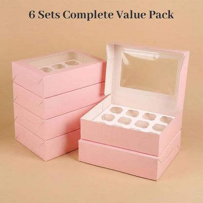 VGOODALL 12 Count Cupcake Boxes, 6PCS Cupcake Container with Window Boxes Holding 72 Pastry Box for Birthday Holiday Party Bakery Supplies 13.2"x9.8"x4"