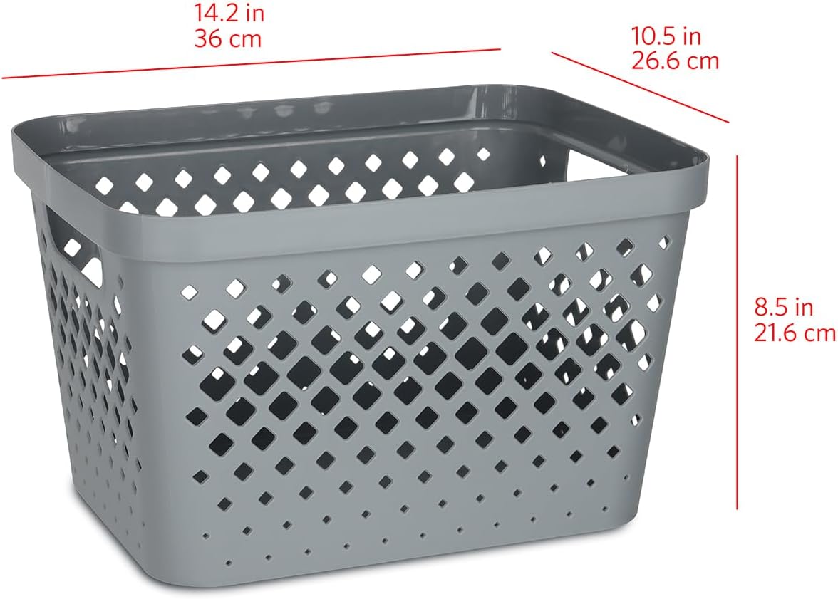 Glad Plastic Baskets for Organizing, Set of 6 | Pantry Storage for Under Counter, Linen Closet, and Bathroom | Nesting Shelf Bins with Handles, 1 Gallon, Grey