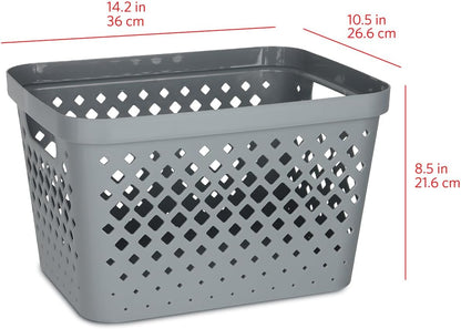 Glad Plastic Baskets for Organizing, Set of 6 | Pantry Storage for Under Counter, Linen Closet, and Bathroom | Nesting Shelf Bins with Handles, 1 Gallon, Grey