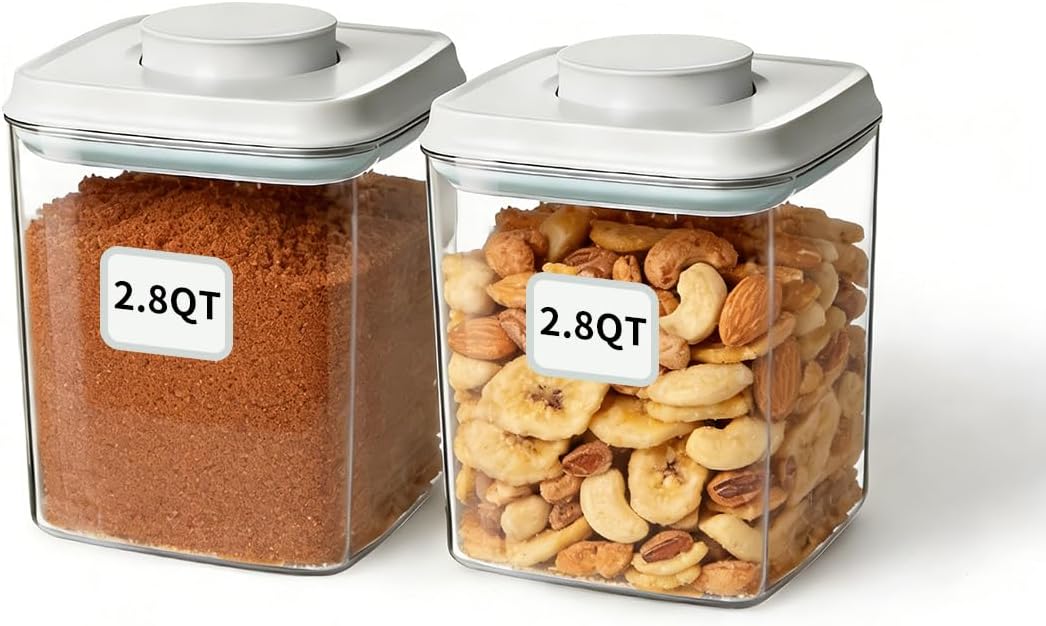 Airtight Food Storage Container with One-Touch Lid, 2.8 QT / 2.65 L Stackable BPA-Free PET for Coffee, Sugar, Spices & Pantry Organization.