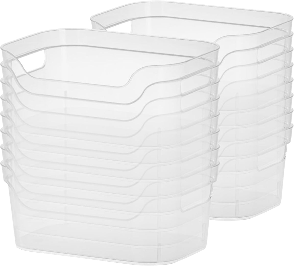 Sterilite 7 x 11 x 14.25 Inch Polished Open Scoop Front Storage Bin with Comfortable Carry Through Handles for Household Organization, Clear