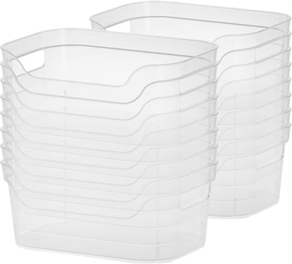 Sterilite 7 x 11 x 14.25 Inch Polished Open Scoop Front Storage Bin with Comfortable Carry Through Handles for Household Organization, Clear