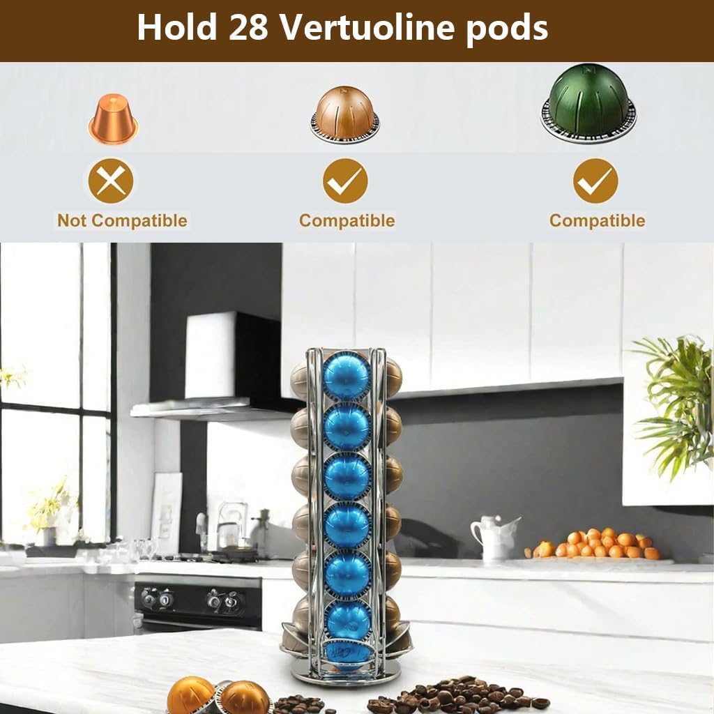 Miuly Coffee Capsule Holder For Nespresso Vertuoline, Coffee Capsule Stands Rotating Pod Rack holds 28 Nespresso Vertuo Pods, Black
