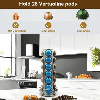 Miuly Coffee Capsule Holder For Nespresso Vertuoline, Coffee Capsule Stands Rotating Pod Rack holds 28 Nespresso Vertuo Pods, Black