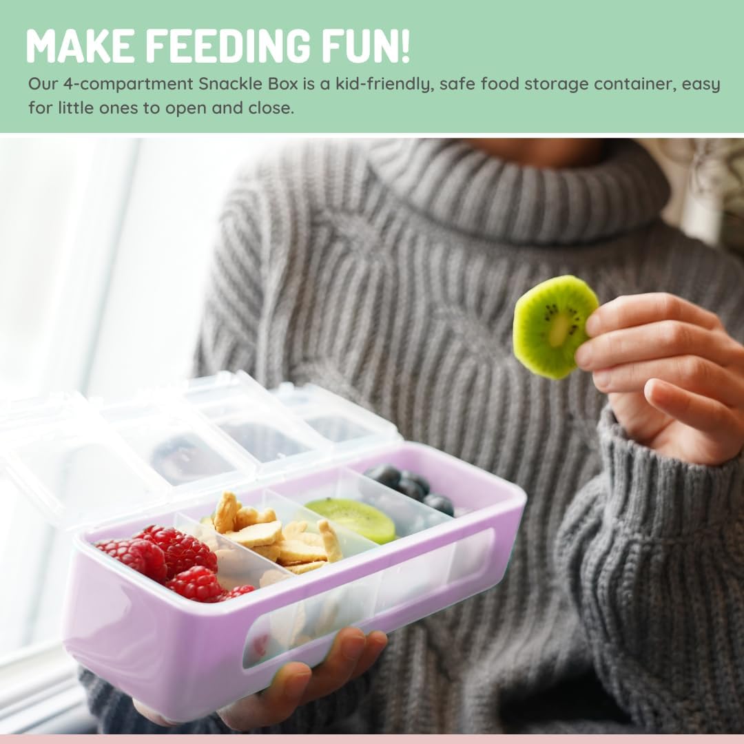 melii Snackle Box | 4 Compartment Snack Container with Individual Lids, BPA-Free Food Storage for Travel, School & On-the-Go Snacks, Kids & Family Organizer (Berry)
