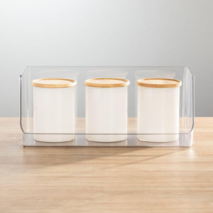 mDesign Wide Stackable Plastic Food Storage Organizer Bin Basket with Open Front for Household Kitchen Cabinets, Pantry, Offices, Closets, Bedrooms, Bathrooms - 10.2" Wide, 2 Pack - Clear