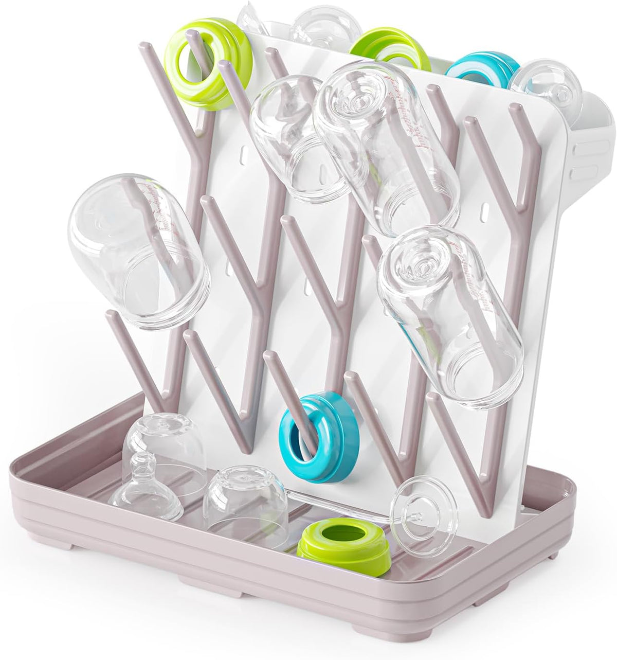 SpaceAid Baby Bottle Drying Rack with 20 Hooks, Space Saving Kitchen Bottles Rack Dryer, Vertical Baby Bottle Holder Organizer for Countertop Storage Accessories (White and Gray)