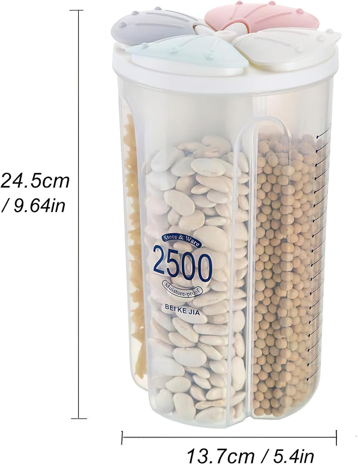 Airtight Kitchen Food Storage Container, Leak-Proof BPA Free Plastic Plastic Dry Cereal Dispensers Containers with Durable Lids for Flour, Sugar, Rice (1500ml-3 Grid)