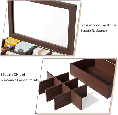 Alsonerbay Wooden Tea Box Tea Bag Holder Kitchen Storage Chest Box for Spice Pouches and Sugar Packets with 8 Compartments and Glass Window Weathered Black