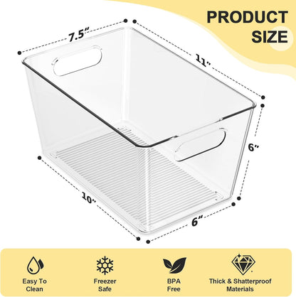 Clear Plastic Storage Bins-6 Pack Large Pantry Organizers and Storage Containers for Kitchen, Bathroom, Under-Sink, Office, Closet, Garage, Freezer and Snack