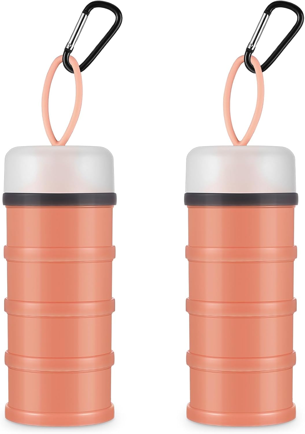 Baderke 2 Pcs Protein Powder Container with Funnels Stand, 4 Stackable Leakproof Protein Powder Dispenser, Portable Keychain Powder Container for Workout, Fitness, Travel(Gray, White)