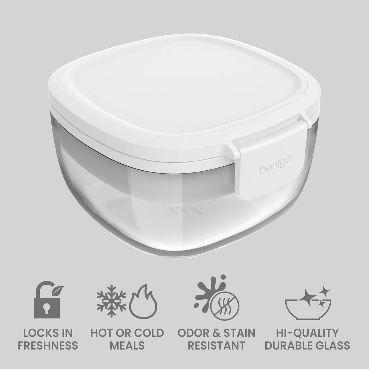 Bentgo Glass Prints Salad Container - 7.6-Cup Tinted Glass Salad Bowl with Airtight Lid, Leak-Proof Sauce Container, 4-Compartment Bento Meal Prep Tray & Reusable Fork (Floral Maximalist - Sea)