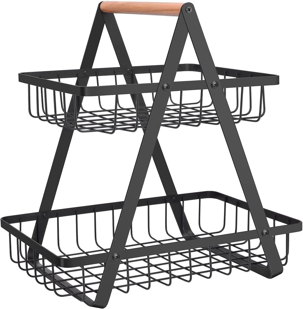 mahueeol 2 Tier Countertop Fruit Basket,Portable Fruit Bowle for Kitchen Organizer Storage & Dining Room Fruits Vegetable Bread Snacks, Detachable Metal Rectangle Basket Storage