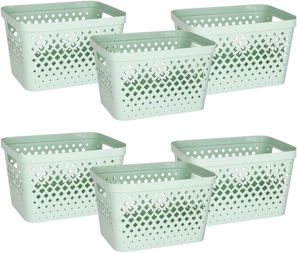 Glad Plastic Baskets for Organizing, Set of 6 | Pantry Storage for Under Counter, Linen Closet, and Bathroom | Nesting Shelf Bins with Handles, 1 Gallon, Grey