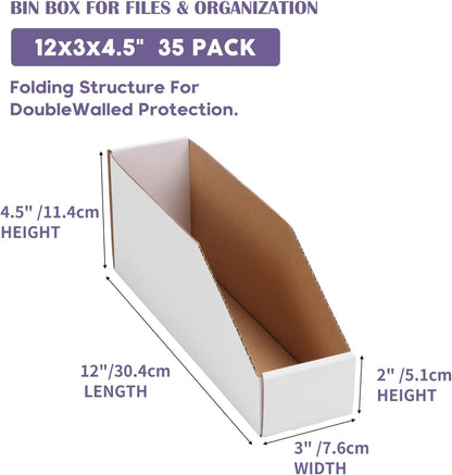 EXYGLO Cardboard Boxes, Pack of 35 Corrugated Storage Bins 12x6x4.5 inch Pantry Organizer Bins for Shelves Garage Office Organization