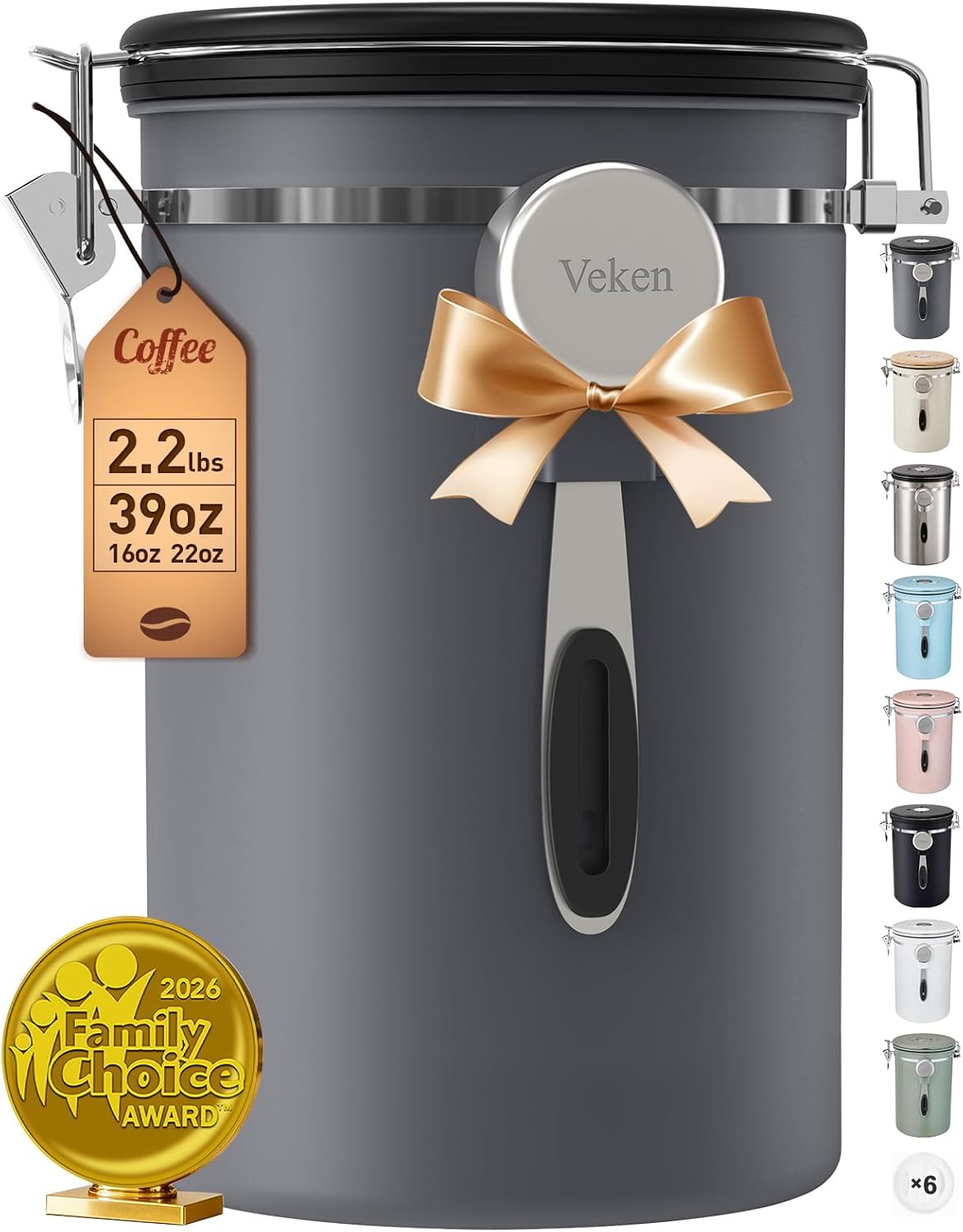 Veken Coffee Canister, 39OZ Large, Mothers Day Gifts For Women, Airtight Stainless Steel Food Storage Container for 2.2lbs Coffee Beans, Ground, Sugar, Tea, Flour, Cereal,Kitchen Bar Accessories,Cream
