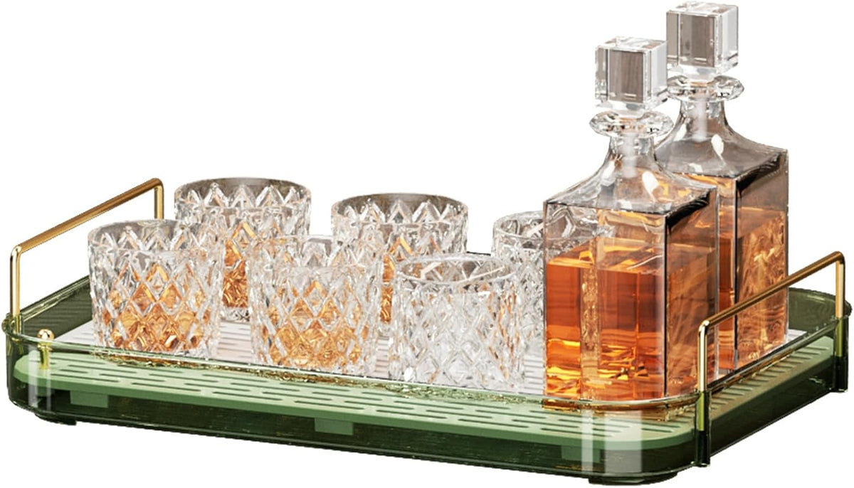 Seoneiro Whiskey Tray, Glass Cup Rack, Mug Holder, Coffee Cup Organizer, Bathroom Countertop Organizer with Drain Board Wine Glass Decorative, Food Tray, Kitchen Spice Rack