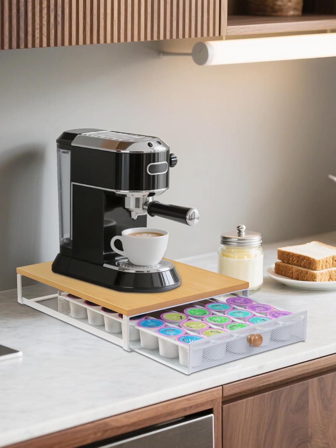 Sedegn Coffee Pod Holder Counter Coffee Vertuo Capsules Storage Organizer with Sliding Drawer Compatible For 35 K-Cup Pods No Assembly Needed Rustic Brown