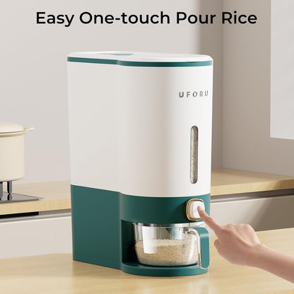 UFORU Rice Dispenser, Rice Storage Container with Measuring Cup for Kitchen Pantry Household, Cereal Dry Food Storage Containers Airtight, Sealed Moisture Proof (Brown 11 Lbs)