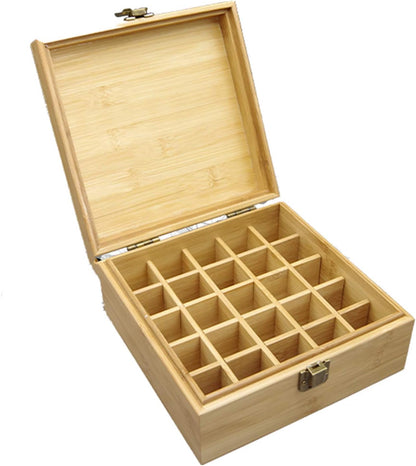 Pure Vie Essential Oil Bamboo Storage Box Travel Display Presentation, Holds 26 Bottles for 5, 10, 15ml - Aromatherapy Organizer Nail Polish Fragrance Container - Keep Your Oils Safe & Space Saver