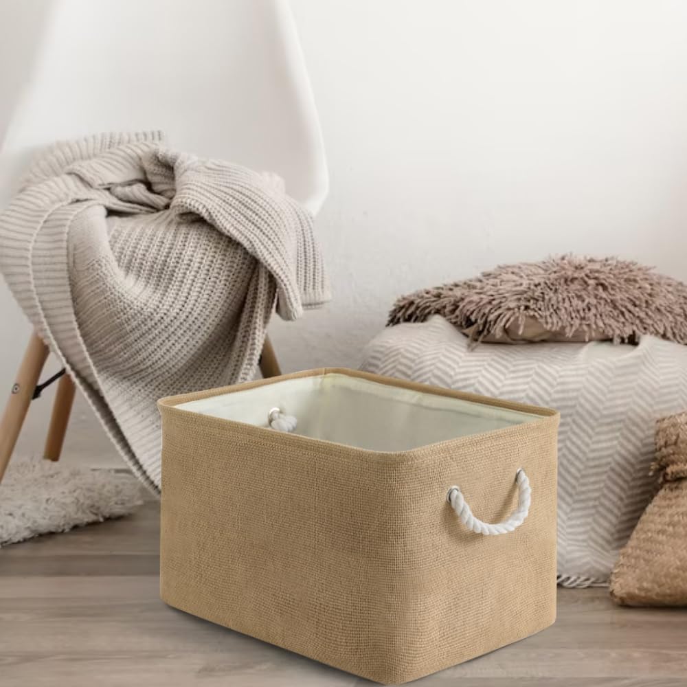 Fabric Storage Bins 12x8x5 inch [6-Pack] with Rope Handles - Decorative Baskets for Organizing