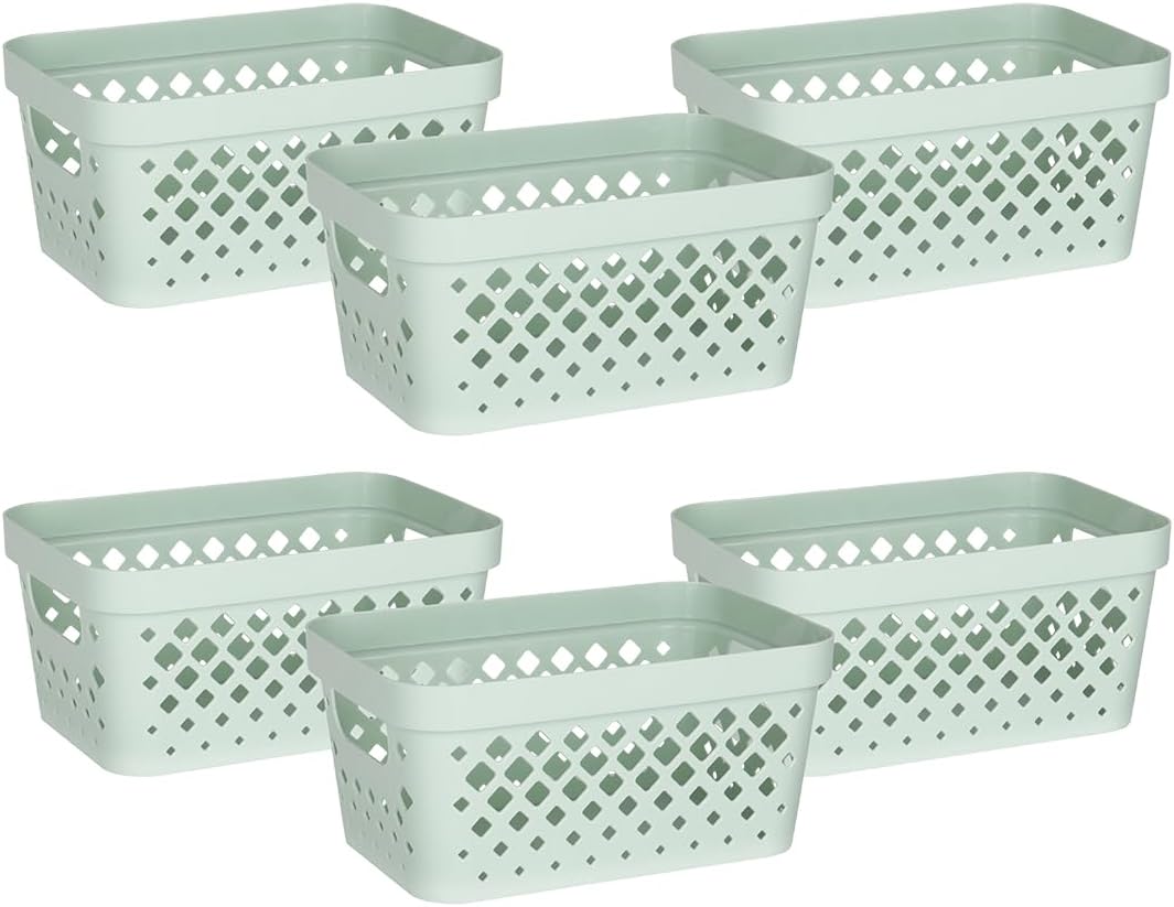 Glad Plastic Baskets for Organizing, Set of 6 | Pantry Storage for Under Counter, Linen Closet, and Bathroom | Nesting Shelf Bins with Handles, 1 Gallon, Grey