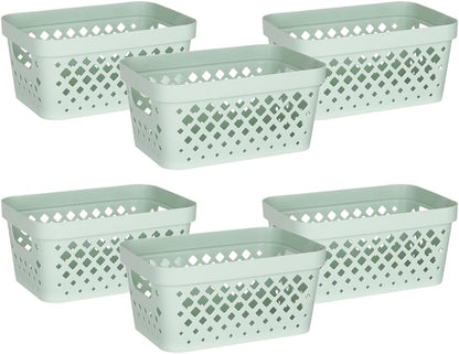 Glad Plastic Baskets for Organizing, Set of 6 | Pantry Storage for Under Counter, Linen Closet, and Bathroom | Nesting Shelf Bins with Handles, 1 Gallon, Grey