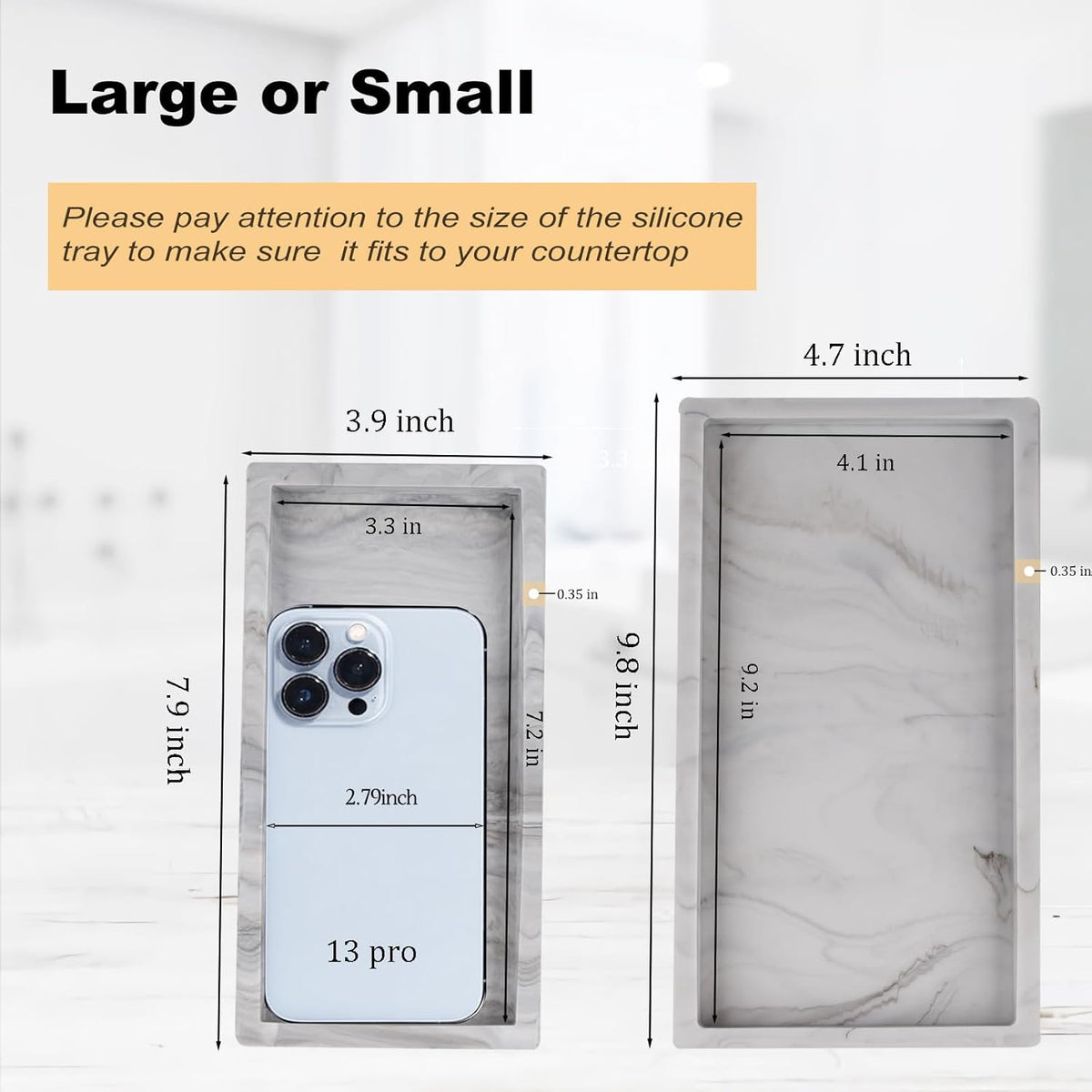 Small Silicone Bathroom Vanity Tray Rectangle Soap and Sponge Holder Kitchen Sink Organizer for Scrubber, Lotion Bottles, Perfume, Jewelry, Candle, Key Trinket Ring, Black