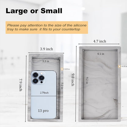 Small Silicone Bathroom Vanity Tray Rectangle Soap and Sponge Holder Kitchen Sink Organizer for Scrubber, Lotion Bottles, Perfume, Jewelry, Candle, Key Trinket Ring, Black