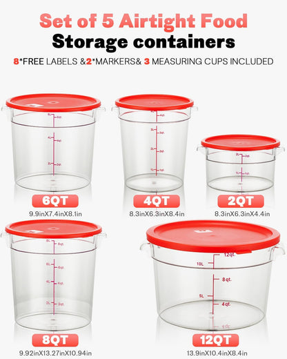 4QT NSF Food Storage Containers: 8 PCS [Food Grade][Hot&Cold Resistant] Commercial Clear Food Storage Containers with Lids for Restaurant Kitchen Proof Dough, Measuring Spoons Included(BPA FREE) - Colors B