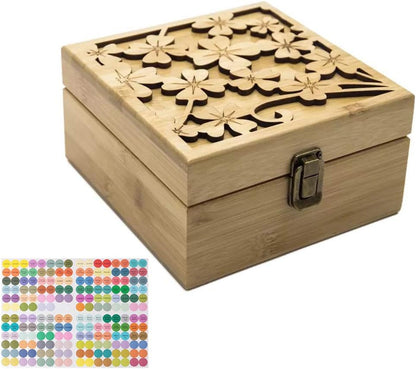 Pure Vie Essential Oil Bamboo Storage Box Travel Display Presentation, Holds 26 Bottles for 5, 10, 15ml - Aromatherapy Organizer Nail Polish Fragrance Container - Keep Your Oils Safe & Space Saver