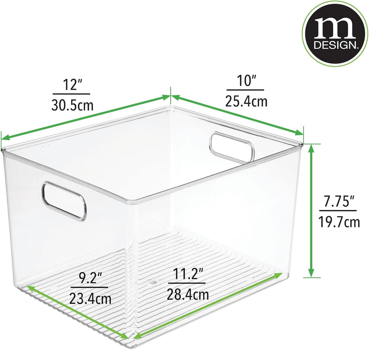 mDesign Plastic Deep Kitchen and Pantry Organizer Storage Bin with Handles for Cabinet, Fridge, Freezer - Food Storage Containers for Snacks, Yogurt Pouches or Fruit, Ligne Collection, 4 Pack, Clear