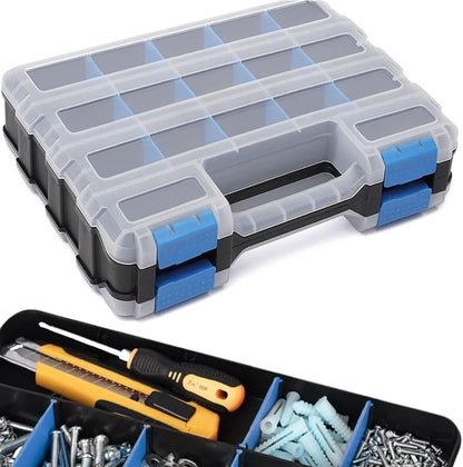 Andalus Tools Organizer Box, Small Parts Storage 34-Compartment Double-Sided Portable Hardware Organizer Removable Plastic Dividers for Screws, Nuts, Bolts, Nails – Orange (12.5" x 10.5" x 3")